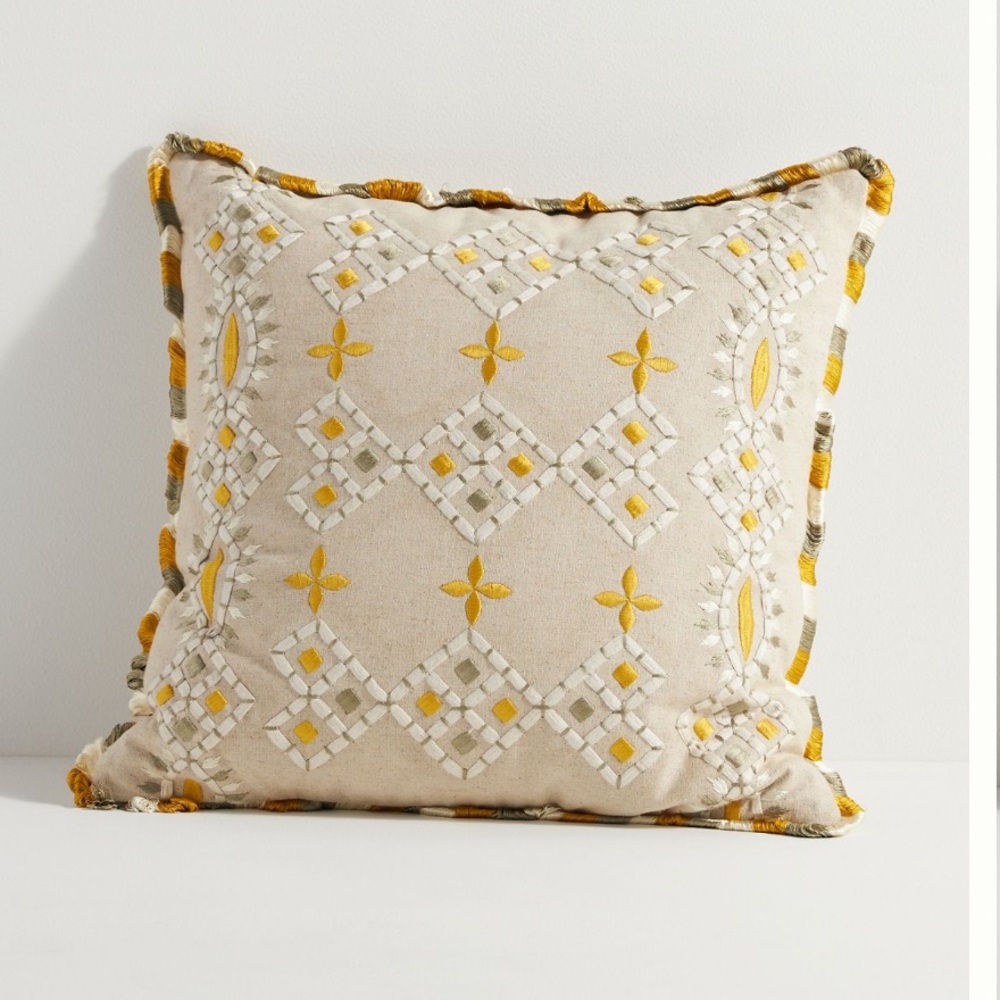 Anthropologie #1 NWT “Sold Out” Georgia Embroidered Yellow Decorative Pillow